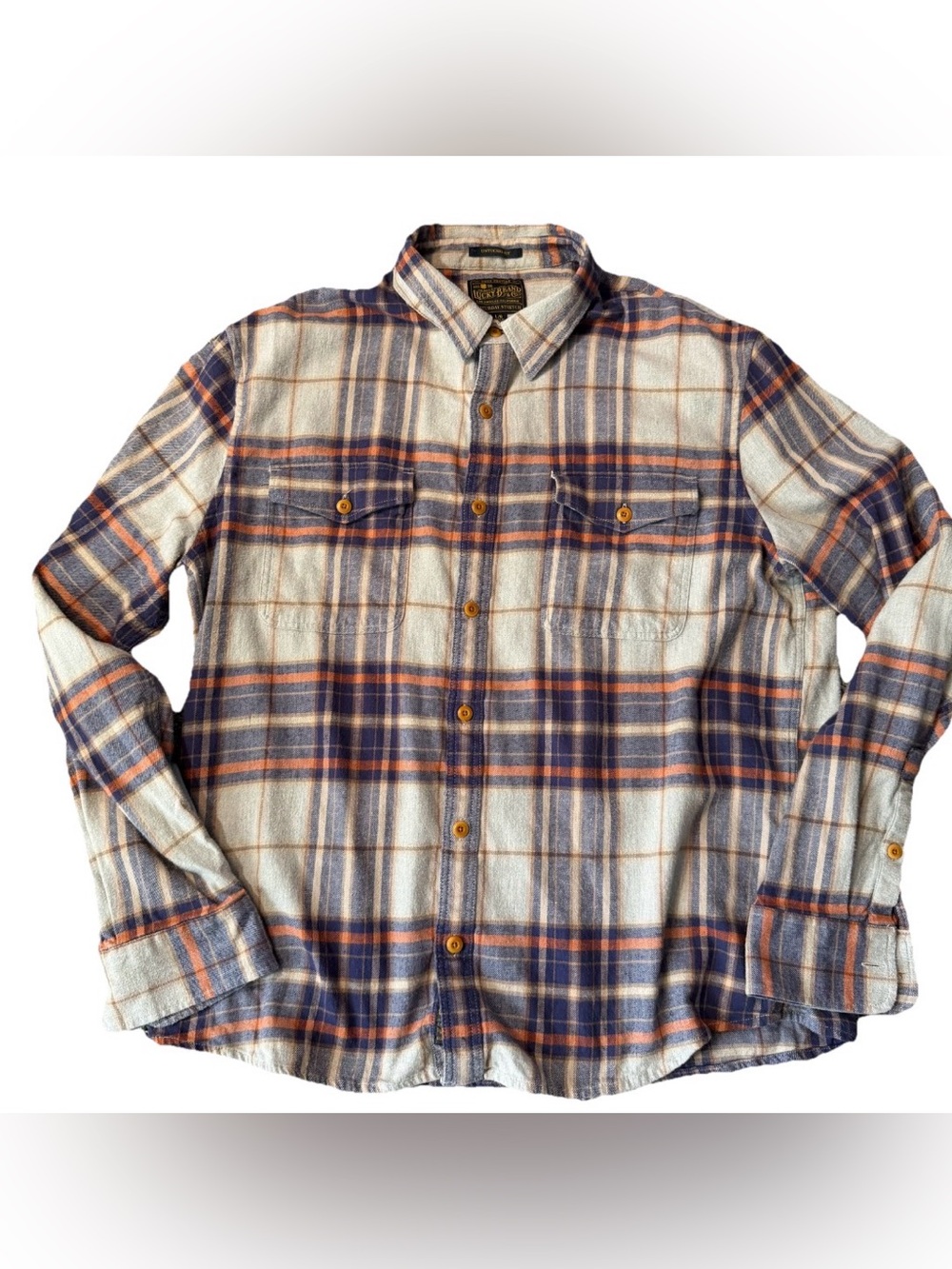 Lucky Brand plaid flannel button up sz L Festival Country Concert Outdoor